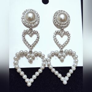 YOU NUO 925 Silver Heart Dangle Earrings Rhinestones Faux Pearls